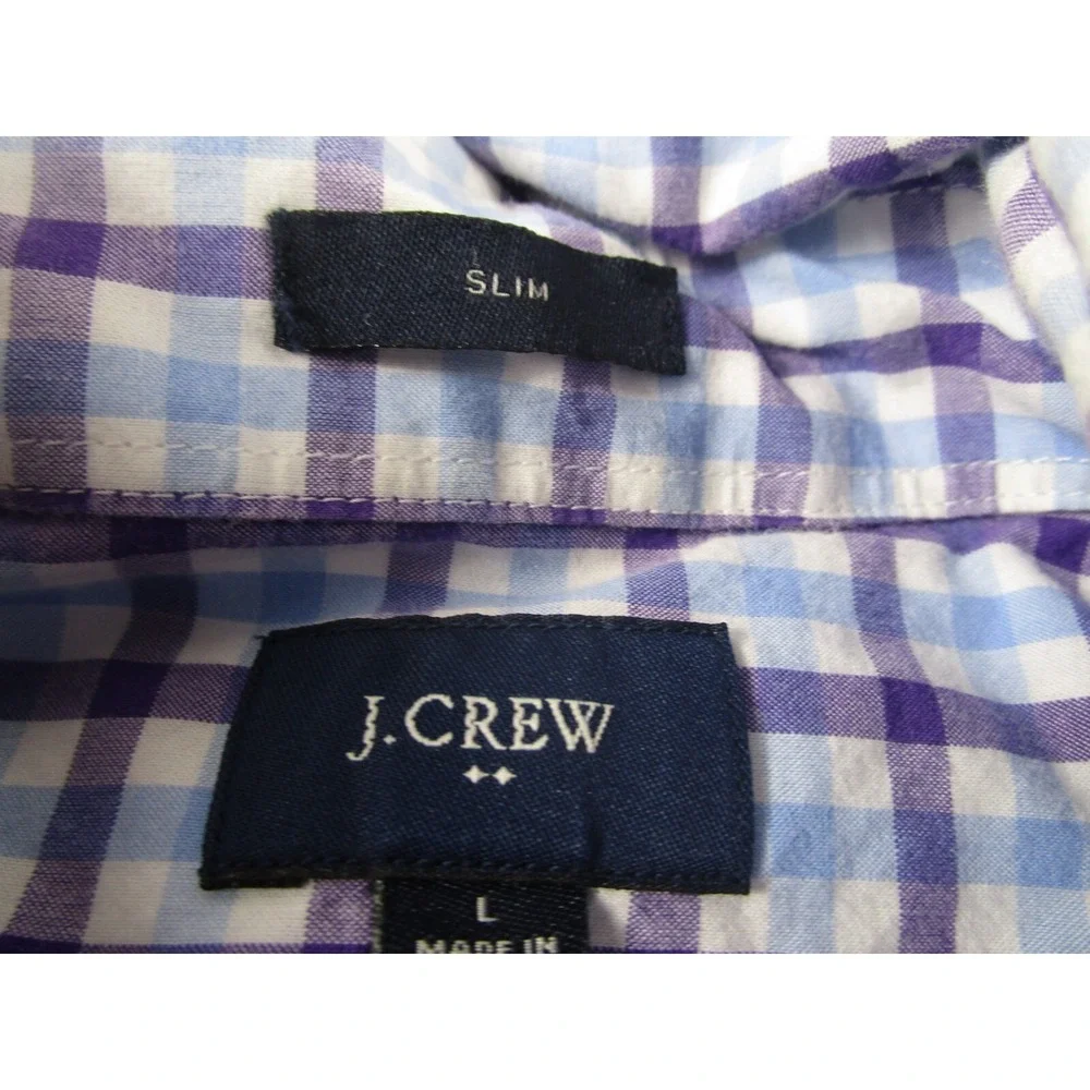 J‎ Crew Shirt Mens Large Blue Plaid Slim Fit Cotton Button Down Long Sleeve